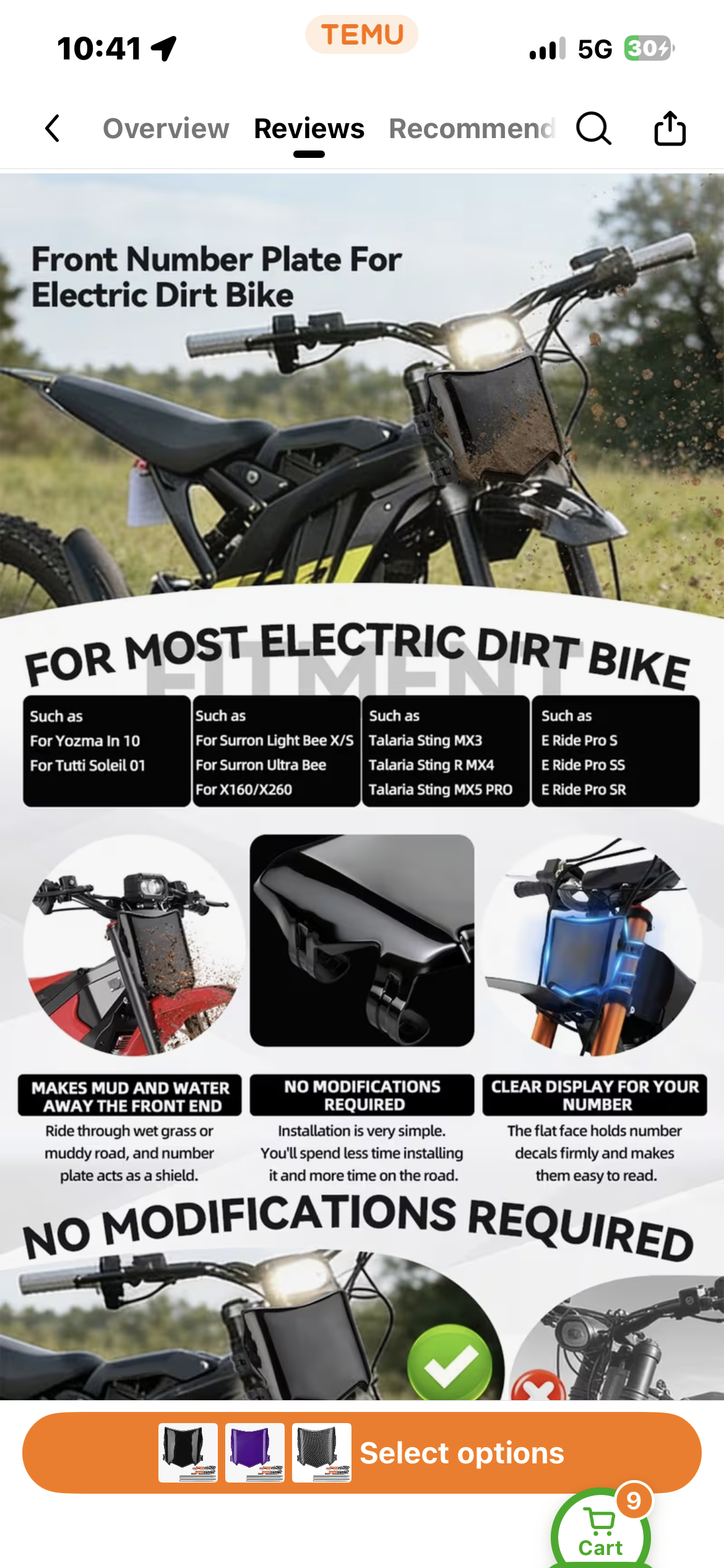 Electric DirtBike Front Number Plate with 2pcs JFG Stickers