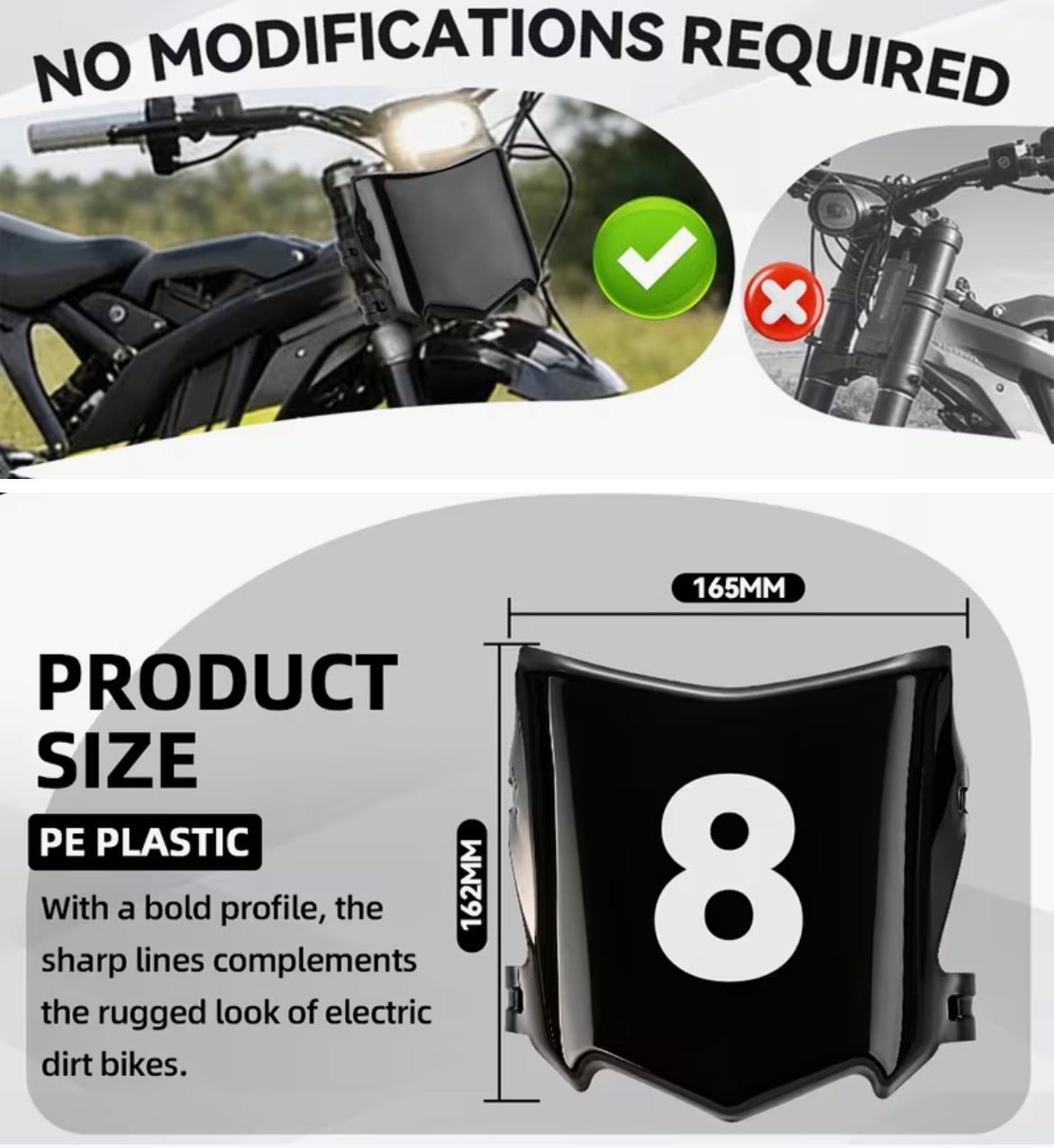 Electric DirtBike Front Number Plate with 2pcs JFG Stickers